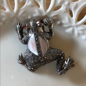 Sterling Silver Marcasite Frog Brooch